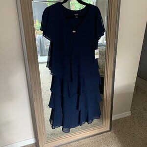 Navy Blue Tiered Chiffon Dress in Size 14.